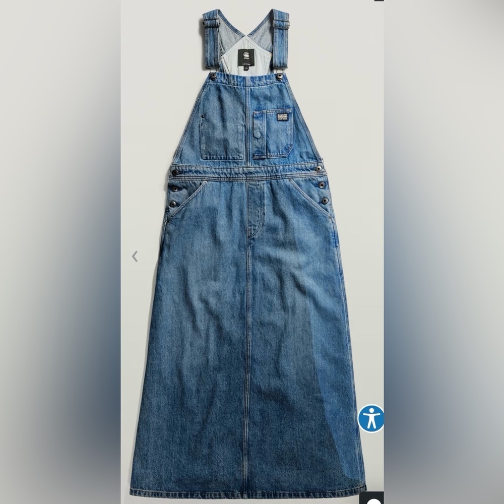 G-Star Raw Dungaree Dress, Blue Denim Overall Dress, Size XXS